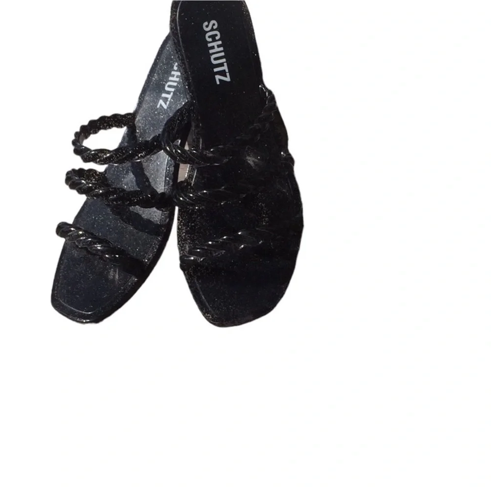 Schutz Diana Glitter Trio-Strap Jelly Slide Sandals